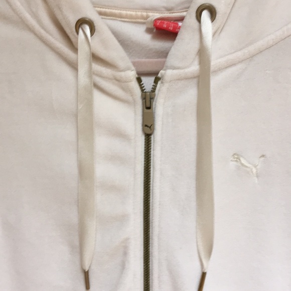 Puma Off White Velour Zippered Hoodie Size S - Picture 3 of 4